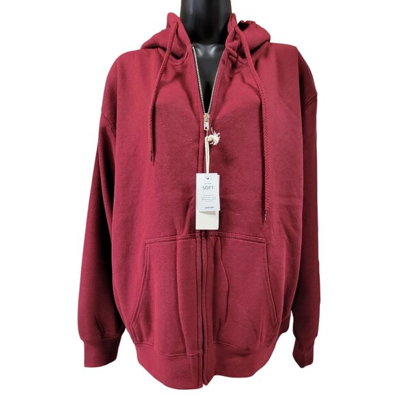 Reflex Boyfriend Hoodie Ultra Soft Burgundy Zip-Up Pockets Womens Large New Tags - Picture 4 of 11